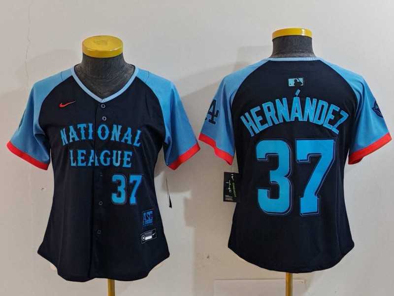 Women%27s Los Angeles Dodgers #37 Teoscar Hernandez Number Navy 2024 All Star Limited Stitched Jersey